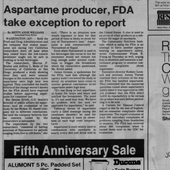 Newspaper Aspartame